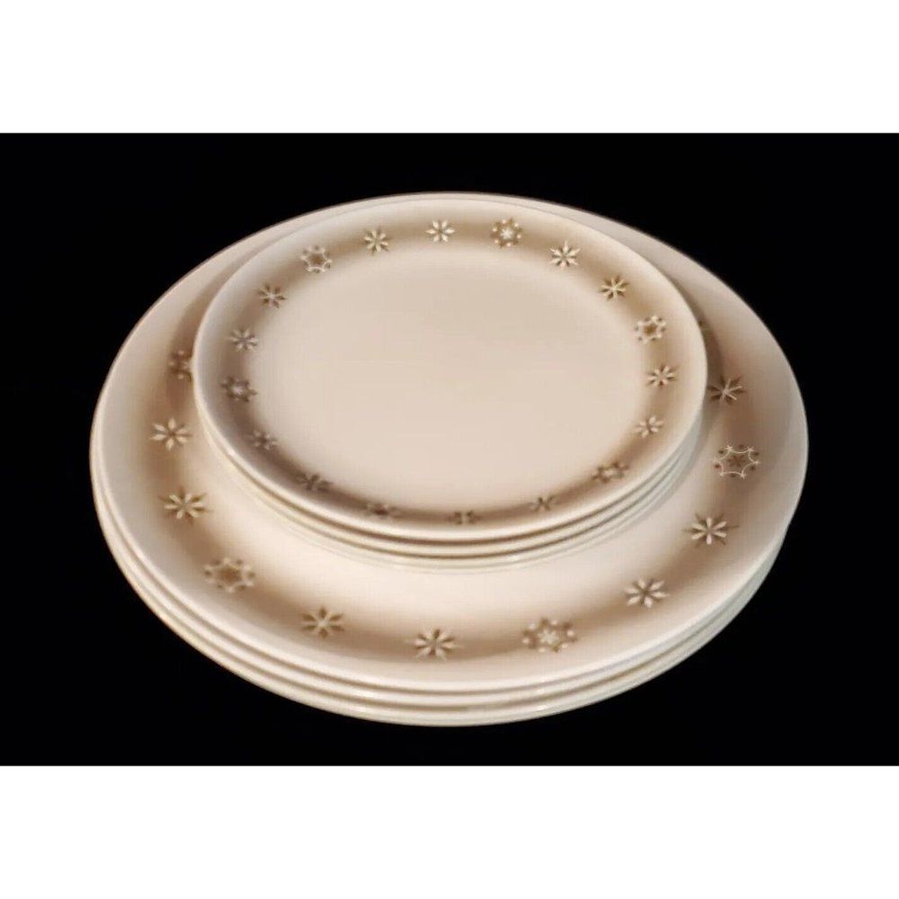 8 ONEIDA DELUXE MCM Melamine Melmac Gold Atomic Snowflake Starburst Plates Lot - Picture 2 of 12